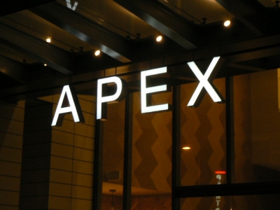 Front-lit channel letters hanging from ceiling